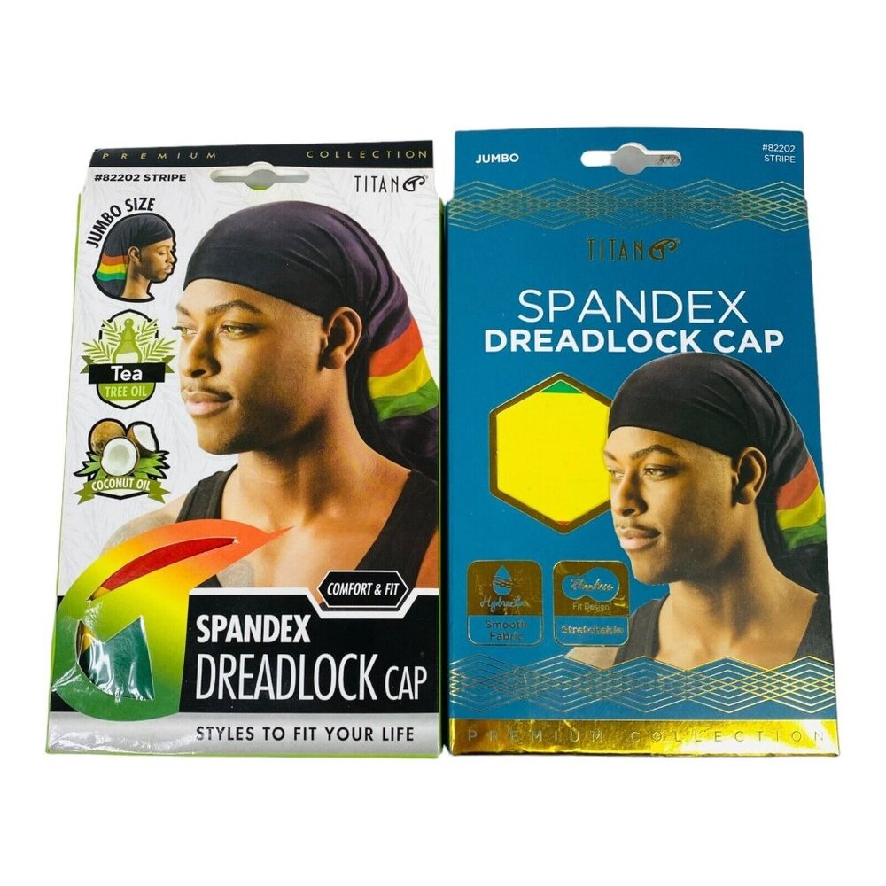 Titan Tea Tree & Coconut Oil Spandex Dreadlock Cap Jumbo Size #82202 Stripe 2-Pk
